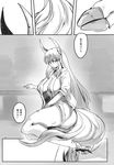  breasts comic ex-keine greyscale highres hooves horns kamishirasawa_keine kitayuki_kajika large_breasts long_hair monochrome open_clothes scan sideboob tail touhou translated 