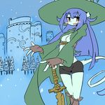  artist_request boots cat furry green_hat hat purple_hair short_pants witch_hat yellow_eyes 