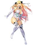  blonde_hair boots breasts detached_sleeves full_body garter_straps hair_ribbon large_breasts long_hair official_art open_clothes panties plump red_eyes ribbon shatte_judevesten solo super_robot_wars super_robot_wars_x-omega thigh_boots thighhighs transparent_background underwear watanabe_wataru white_legwear white_panties 