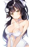  azur_lane bad_revision bangs black_hair blunt_bangs blush bow breasts brown_eyes cleavage closed_mouth collarbone commentary_request criss-cross_halter downscaled_revision eyebrows_visible_through_hair flower frown hair_bow hair_flaps hair_flower hair_ornament halterneck large_breasts light_frown long_hair looking_at_viewer md5_mismatch narusegawa_riko navel navel_cutout one-piece_swimsuit ponytail sidelocks simple_background skindentation solo swimsuit takao_(azur_lane) tsurime upper_body v_arms white_background white_bow white_flower 