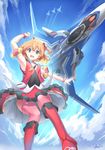  canards cloud commentary condensation_trail day dress flying freyja_wion macross macross_delta mecha mystic-san science_fiction signature skirt songstress variable_fighter vf-31 vf-31j 