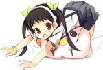 :d backpack backpack_removed bag bakemonogatari bangs black_hair blue_skirt blush eyebrows_visible_through_hair fang hachikuji_mayoi hair_ornament hairband kneehighs kurasuke long_hair looking_at_viewer lying monogatari_(series) on_stomach open_mouth outstretched_arms red_eyes shirt short_sleeves simple_background sketch skirt smile solo suspender_skirt suspenders twintails white_background white_hairband white_legwear white_shirt 