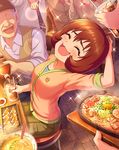  :3 artist_request blush chopsticks closed_eyes cup drinking_glass drinking_straw dumpling faceless faceless_male food hand_behind_head highres idolmaster idolmaster_cinderella_girls necktie official_art open_mouth pouring producer_(idolmaster) red_hair short_hair smile source_request ueda_suzuho 