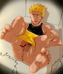 1boy anus ass barefoot blonde_hair funa_(artist) male_focus original penis solo sweat testicles undressing 