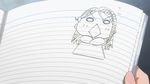  1girl :&lt;&gt; angry animated animated_gif blush expressions face female long_hair looking_at_viewer love_live! love_live!_sunshine!! notebook red_hair sakurauchi_riko sketch solo yellow_eyes 