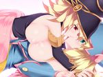  areolae blonde_hair blush breast_press breasts dark_magician_girl duel_monster gagaga_girl green_eyes highres karucho kiss large_areolae large_breasts multiple_girls nipples open_clothes puffy_nipples red_eyes symmetrical_docking yuri yuu-gi-ou yuu-gi-ou_duel_monsters yuu-gi-ou_zexal 