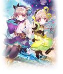  atelier_(series) atelier_lydie_&amp;_suelle boots breasts brown_hair detached_sleeves dress gloves hair_ribbon looking_at_viewer lydie_marlen moon multiple_girls paintbrush partly_fingerless_gloves puffy_short_sleeves puffy_sleeves red_eyes ribbon short_hair short_sleeves sideboob single_detached_sleeve small_breasts smile suelle_marlen thighhighs yellow_dress yellow_ribbon yuugen 