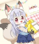  artist_request birthday_cake blush cake fox furry long_hair orange_soda package red_eyes smile white_hair 