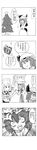  3girls 4koma bad_id bad_pixiv_id bangs bow braid christmas_tree clenched_hands closed_eyes comic crescent crescent_moon_pin eyebrows eyebrows_visible_through_hair fang gift greyscale hair_between_eyes hair_bow hat hat_ribbon highres izayoi_sakuya long_hair long_image long_sleeves maid_headdress mob_cap monochrome multiple_girls open_mouth patchouli_knowledge remilia_scarlet revision ribbon sanshiro short_hair short_sleeves side_braid smile sparkle speech_bubble star tall_image touhou translated twin_braids wings wrist_cuffs 