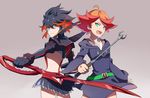  amanda_o'neill black_hair blue_eyes breasts bxmm_(pztf4273) company_connection crossover green_eyes holding holding_weapon kill_la_kill little_witch_academia matoi_ryuuko multicolored_hair multiple_girls orange_hair red_hair revealing_clothes scissor_blade senketsu suspenders trait_connection trigger_(company) two-tone_hair underboob weapon 