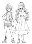  breasts camilla_(fire_emblem_if) casual dress fire_emblem fire_emblem_if full_body gebyy-terar greyscale hair_over_one_eye hairband hinoka_(fire_emblem_if) jacket large_breasts long_hair monochrome multiple_girls short_hair white_background 