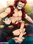  2boys abs boku_no_hero_academia erection foreskin green_hair male_focus multiple_boys muscle nipples pecs penis red_hair straddling suiton sweat tagme testicles torn_clothes yaoi 