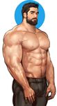  1boy abs beard black_hair facial_hair looking_at_viewer male_focus muscle original pecs solo topless yy6242 