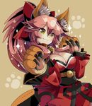  :3 animal_ears bell bell_collar breasts cleavage collar fang fate/grand_order fate_(series) fox_ears fox_tail hair_ribbon kei_s01 large_breasts long_hair looking_at_viewer paws pink_hair ribbon solo tail tamamo_(fate)_(all) tamamo_cat_(fate) yellow_eyes 