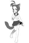  :d ahoge animal_ears character_request commentary full_body furry greyscale kai_himo knees_together_feet_apart long_sleeves looking_away looking_to_the_side monochrome neckerchief open_mouth paws pleated_skirt sailor_collar school_uniform serafuku shirt short_hair simple_background skirt smile solo standing tail white_background 