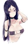  armlet armpits bad_id bad_pixiv_id bangs bare_shoulders bikini breasts closed_mouth cropped_torso eyepatch_bikini fate/grand_order fate_(series) hand_behind_head highres large_breasts long_hair looking_away looking_to_the_side minamoto_no_raikou_(fate/grand_order) minamoto_no_raikou_(swimsuit_lancer)_(fate) parted_bangs purple_bikini purple_eyes purple_hair ryono_mizuki short_eyebrows skindentation solo swimsuit white_background 
