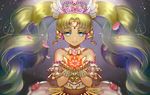  bad_id bad_pixiv_id bare_shoulders blonde_hair blurry depth_of_field dress eyebrows_visible_through_hair falulu flower gem grey_background grey_eyes hair_ornament holding holding_flower isaroishin light_particles long_hair looking_at_viewer pretty_(series) pripara smile solo standing tiara twintails very_long_hair wing_hair_ornament 