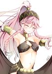  atoatto bare_shoulders blush braid breasts closed_eyes dancer fire_emblem fire_emblem:_kakusei fire_emblem_heroes gloves hairband long_hair medium_breasts olivia_(fire_emblem) pink_hair ponytail simple_background smile solo twin_braids 
