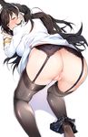  all_fours animal_ears anus ass atago_(azur_lane) azur_lane black_hair black_legwear blush breasts brown_eyes censored commentary_request extra_ears from_behind garter_straps hair_ribbon harutoyo large_breasts long_hair long_sleeves looking_at_viewer looking_back mole mole_under_eye mosaic_censoring pussy ribbon simple_background solo thighhighs thighs top-down_bottom-up white_background white_ribbon 