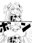  :t antenna_hair azur_lane comic commentary_request eating food greyscale headgear iron_cross ishii_hisao long_hair looking_at_viewer monochrome prinz_eugen_(azur_lane) silent_comic solo tempura torpedo two_side_up 