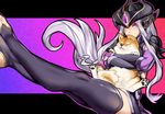  animal barefoot black_hat black_legwear blush covering_mouth gradient gradient_background hat holding holding_animal kumiko_shiba league_of_legends leggings letterboxed long_hair looking_at_viewer pink_background pink_eyes pink_pupils purple_background red_background shiba_inu shiny shiny_clothes shiny_hair sidelocks silver_hair solo syndra thighs toeless_legwear toes toned very_long_hair 