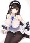  asymmetrical_gloves bangs bare_shoulders black_hair black_legwear blush breasts brown_eyes cameltoe elbow_gloves eyebrows_visible_through_hair fingerless_gloves flower girls_frontline gloves gusset hair_flower hair_ornament hairband large_breasts lifted_by_self long_hair looking_at_viewer miniskirt neneru no_panties pantyhose qbz-95_(girls_frontline) shirt simple_background single_fingerless_glove skirt skirt_lift sleeveless smile solo suggestive_fluid thighband_pantyhose white_gloves white_hairband white_shirt white_skirt 