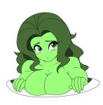  green_hair green_skin marvel muscular_woman she-hulk strong_woman 