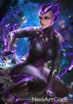  artist_name black_eyes black_panther_(marvel) bodysuit breasts claws genderswap genderswap_(mtf) lips marvel medium_breasts nose nudtawut_thongmai parted_lips solo squatting t'challa thighs 