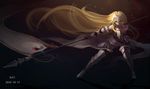  absurdly_long_hair anyi armor artist_name blonde_hair chain dated embers fate/apocrypha fate_(series) headpiece highres jeanne_d'arc_(fate) jeanne_d'arc_(fate)_(all) legs_apart long_hair outstretched_arms standard_bearer very_long_hair 