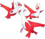  blush commentary flying_sweatdrops gen_3_pokemon kai_himo latias looking_at_viewer looking_away looking_back multiple_views no_humans open_mouth orange_eyes parted_lips pokemon pokemon_(creature) simple_background smile white_background wings 
