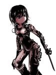  1girl black_hair bodysuit expressionless female seirei seirei_(mimi_toka) shiny short_hair simple_background solo white_background 