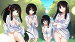  4girls bangs black_hair braid breasts censored cleavage closed_mouth eyebrows eyebrows_visible_through_hair flat_chest game_cg glasses grass green_eyes happy highres horns izumi_iko large_breasts legs long_hair looking_at_viewer mosaic_censoring multiple_girls nude oni oni_ga_kuru._~ane_ga_hinshi_de_pinchi_desu~ original outdoors parted_lips pointy_ears ponytail purple_eyes pussy red_eyes river short_hair sky smile standing thighs trees twin_braids water wet wet_clothes yellow_eyes 