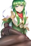  1girl breastplate fire_emblem fire_emblem:_ankoku_ryuu_to_hikari_no_tsurugi fire_emblem:_monshou_no_nazo fire_emblem:_shin_ankoku_ryuu_to_hikari_no_tsurugi fire_emblem:_shin_monshou_no_nazo gloves green_eyes green_hair headband highres long_hair looking_at_viewer nintendo paola pauldrons simple_background smile solo thighhighs white_background 