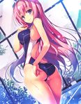  absurdres adjusting_clothes adjusting_swimsuit ass bangs blue_eyes blush breasts eyebrows_visible_through_hair goggles goggles_on_head highres huge_filesize ichinose_honami_(youjitsu) impossible_clothes large_breasts long_hair looking_at_viewer looking_back official_art one-piece_swimsuit pink_hair pool scan shiny smile solo sparkle swimsuit tomose_shunsaku very_long_hair youkoso_jitsuryoku_shijou_shugi_no_kyoushitsu_e 