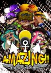  4boys bangs black_hat black_jacket blazer blonde_hair blue_eyes blunt_bangs closed_mouth comi_(isamu-ki) constricted_pupils dark_skin domino_mask dress_shirt earrings english fangs fence goggles goggles_on_head green_eyes green_hair green_neckwear green_tongue grin hat hero_charger_(splatoon) highres hina_(isamu-ki) holding holding_weapon ink_tank_(splatoon) inkbrush_(splatoon) inkling inkling_(language) isamu-ki_(yuuki) jacket jewelry long_hair long_sleeves looking_at_viewer looking_back mask multiple_boys multiple_girls necktie open_mouth orange_hair original pink_hair pointy_ears purple_eyes purple_hair red_shirt scrunchie sharp_teeth shin_(isamu-ki) shirt short_hair short_over_long_sleeves short_sleeves smile smirk sou_(isamu-ki) splash-o-matic_(splatoon) splatoon_(series) splatoon_1 splattershot_(splatoon) t-shirt teeth tentacle_hair tongue tongue_out topknot visor_cap weapon white_shirt yellow_eyes yellow_hat yen_(isamu-ki) 