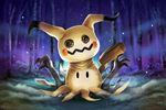  eric_proctor forest full_body gen_7_pokemon looking_at_viewer mimikyu nature no_humans outdoors pokemon pokemon_(creature) signature solo tail 