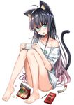  :o animal_ears aqua_eyes bag_of_chips bangs black_hair blush cat_ears cat_tail cellphone collarbone commentary_request convenient_leg eyebrows_visible_through_hair fang food full_body glasses hair_between_eyes hiroki_(hirokiart) holding holding_phone knees_up looking_at_viewer mole mole_under_mouth off-shoulder_shirt open_mouth original phone pocky shirt short_sleeves simple_background sitting smartphone solo tail thighs umaibou v-shaped_eyebrows white_background white_shirt 