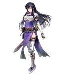  aira_(fire_emblem) armor armored_boots bangs belt belt_pouch black_hair boots breastplate dress earrings elbow_gloves fire_emblem fire_emblem:_seisen_no_keifu fire_emblem_heroes full_body gloves highres jewelry long_hair looking_at_viewer mayachise official_art pauldrons pelvic_curtain pouch purple_eyes short_sleeves sidelocks solo standing sword thighhighs transparent_background weapon 