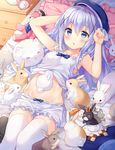  :o alarm_clock angora_rabbit animal anko_(gochiusa) bangs bare_arms bare_shoulders bed beret bloomers bloomers_pull blue_bow blue_eyes blue_hair blue_hat blush bow breasts bunny carrot checkerboard_cookie chestnut_mouth clock commentary cookie crown cup day english_commentary eyebrows_visible_through_hair feet_out_of_frame food frills gochuumon_wa_usagi_desu_ka? hair_between_eyes hair_ornament hand_behind_head hands_up hat hitsukuya in_container in_cup indoors kafuu_chino legs_together long_hair looking_at_viewer lying on_back on_bed pajamas parted_lips pillow small_breasts stuffed_animal stuffed_bunny stuffed_toy thighhighs tippy_(gochiusa) too_many too_many_bunnies tray underwear very_long_hair white_bloomers white_legwear wild_geese x_hair_ornament 