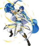  blue_eyes blue_hair boots cape detached_sleeves fire_emblem fire_emblem:_seisen_no_keifu fire_emblem_heroes full_body highres holding holding_sword holding_weapon ipev knee_boots long_sleeves looking_away male_focus official_art open_mouth pants sheath sigurd_(fire_emblem) solo sword transparent_background tyrfing_(fire_emblem) weapon 