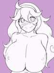  1girl 9rimson @_@ animated areolae blush bouncing_breasts breasts hairband hex_maniac_(pokemon) huge_breasts long_hair looking_at_viewer monochrome nipples npc pokemon pokemon_(game) pokemon_xy smile solo upper_body wavy_mouth 