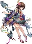  artist_request black_hair bow_(weapon) broken broken_weapon flower full_body hair_flower hair_ornament japanese_clothes oshiro_project oshiro_project_re purple_eyes short_hair solo torn_clothes transparent_background weapon yanaginogosho_(oshiro_project) 