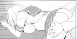  1boy 1girl ass ass_grab bent_over blush breasts clothed_sex doggystyle from_behind hamakaze_(kantai_collection) kantai_collection large_breasts monochrome on_bed school_uniform sex silver_hair tagme 