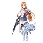  asuna_(ggo) blus brown_eyes brown_hair hsmile long_hair official_art sword sword_art_online warrior 