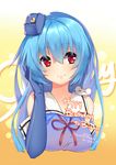  33_(mkiiiiii) absurdres artist_name bare_shoulders blue_hair dated elbow_gloves gloves hair_between_eyes happy_birthday hat highres long_hair looking_at_viewer mini_hat mouse quincy_(zhan_jian_shao_nyu) red_eyes ribbon smile solo upper_body very_long_hair zhan_jian_shao_nyu 