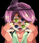  androgynous bare_shoulders extra_eyes faceless highres japanese_clothes kajima_(0mx3265j0g93z2c) len'en pink_hair shion_(len'en) short_hair solo triangular_headpiece trypophobia 