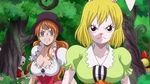  angry blonde_hair breasts brown_eyes bush cake carrot_(one_piece) female flower furry hat large_breasts long_hair nami_(one_piece) one_piece orange_hair shocked short_hair strawberry teeth together trees whip_cream 