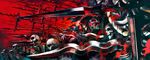  army commentary_request from_side hood hood_up hooded_robe horocca lance lich necromancer no_humans overlord_(maruyama) pointing pointing_forward polearm red_background red_sky robe skeleton skull sky soldier spear sword weapon 