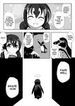  1girl bird comic english engrish good_end goodbye grape-kun greyscale halo heaven highres humboldt_penguin humboldt_penguin_(kemono_friends) kemono_friends monochrome night penguin ranguage speech_bubble yasume_yukito 