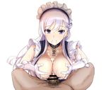  azur_lane bar_censor belfast_(azur_lane) blue_eyes breast_squeeze breasts censored chain cleavage collarbone commentary_request cum cum_on_body cum_on_breasts cum_on_upper_body ejaculation eyebrows_visible_through_hair facial gloves hetero highres large_breasts long_hair looking_at_viewer maid maid_headdress male_pubic_hair paizuri paizuri_under_clothes penis pov pubic_hair rikudou_inuhiko silver_hair smile solo_focus 